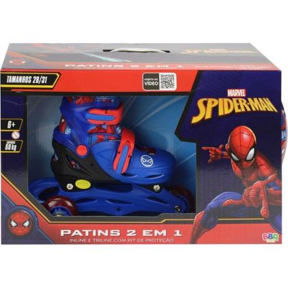 Imagem de Kit Patins 2 em 1 3 Rodas Tamanho 28-31 Homem Aranha - Bbr - BBR Toys