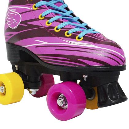 Imagem de Kit Patins Clássico Quad 4 Rodas Roller + Acessórios Feminino Menina Rosa Importway BW-021-R
