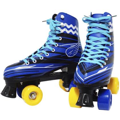 Imagem de Kit Patins Clássico Quad 4 Rodas Roller + Acessórios Masculino Azul Tam 28 Importway BW-021-AZ
