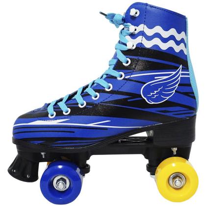 Imagem de Kit Patins Clássico Quad 4 Rodas Roller + Acessórios Masculino Azul Tam 28 Importway BW-021-AZ