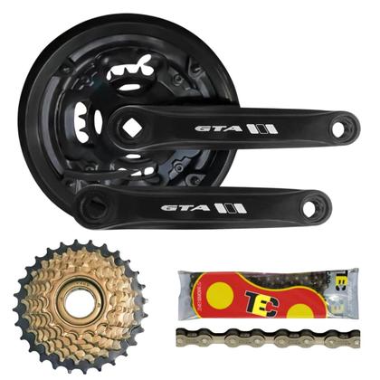 Imagem de Kit Pedivela Reduzido 42/34/24d + Catraca + Corrente 21v Marchas Index Bike MTB