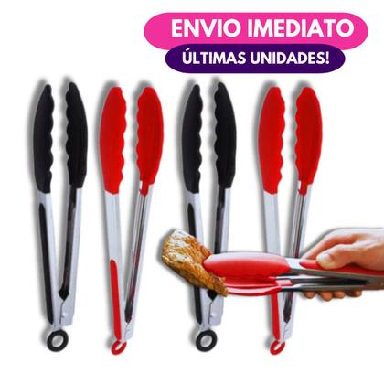 Imagem de Kit Pegador Alimento 27 e 34Cm Inox E Silicone Com Apoio Carne Churrasco Massa Cozinha Restaurante