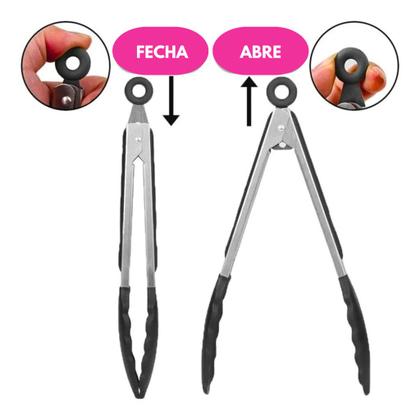 Imagem de Kit Pegador Alimento 27 e 34Cm Inox E Silicone Com Apoio Carne Churrasco Massa Cozinha Restaurante