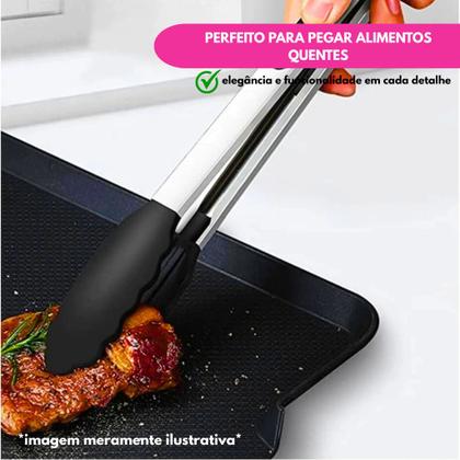 Imagem de Kit Pegador Alimento 27 e 34Cm Inox E Silicone Com Apoio Carne Churrasco Massa Cozinha Restaurante