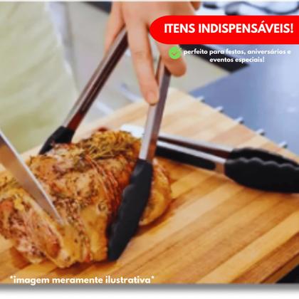 Imagem de Kit Pegador Alimento 27 e 34Cm Inox E Silicone Com Apoio Carne Churrasco Massa Cozinha Restaurante