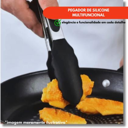 Imagem de Kit Pegador Alimento 27 e 34Cm Inox E Silicone Com Apoio Carne Churrasco Massa Cozinha Restaurante