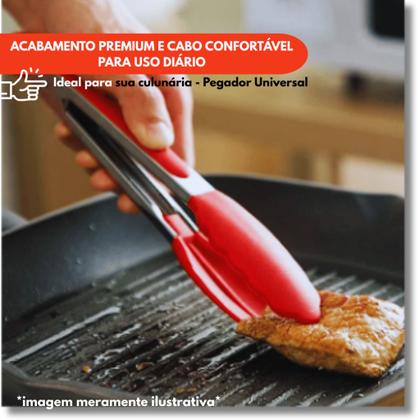 Imagem de Kit Pegador Alimento 27 e 34Cm Inox E Silicone Com Apoio Carne Churrasco Massa Cozinha Restaurante