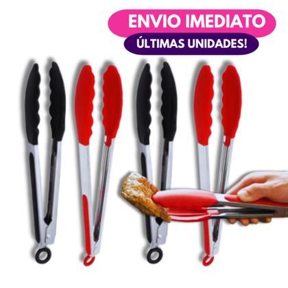 Imagem de Kit Pegador Alimento 27Cm Inox E Silicone Com Apoio Salada Churrasco Massa Cozinha Restaurante