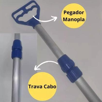 Imagem de Kit Pegador e Trava para Cabo de Alumínio Telescópico Brustec  Acessórios para Limpeza de Piscina