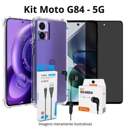 Imagem de Kit Película 3D Privacidade + Suporte de Mesa + Capa + Cabo Turbo Tipo C para Celular Moto G84