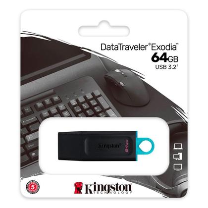 Imagem de Kit Pen Drive 64GB Kingston DataTraveler Exodia, USB 3.2, Preto e Azul - DTX/64GB