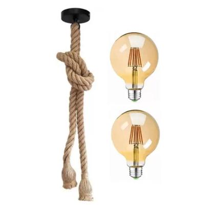 Imagem de Kit pendente corda 1,5m 2 bocais c/ 2 lâmpadas filamento g80