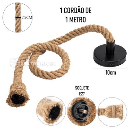 Imagem de Kit Pendente Corda Luminaria Rústico Com 1 Lâmpada ST64 Luz Led KIT021
