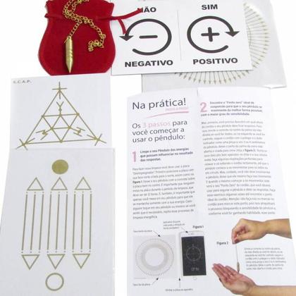 Imagem de Kit Pêndulo para Radiestesia e Radiônica com Manual  Pêndulo  Gráficos  Dourado