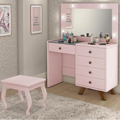 Imagem de Kit Penteadeira Com Banqueta Em Mdf Rose
