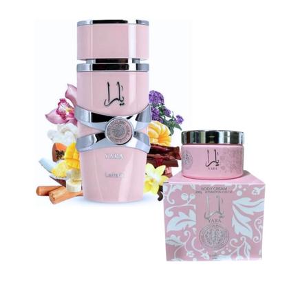 Imagem de Kit Perfume Arabe Yara Rosa Lattafa Eau de Parfum 100ml e Creme Hidratante Corporal Yara Rosa 200g
