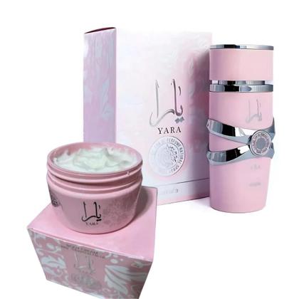Imagem de Kit Perfume Arabe Yara Rosa Lattafa Eau de Parfum 100ml e Creme Hidratante Corporal Yara Rosa 200g