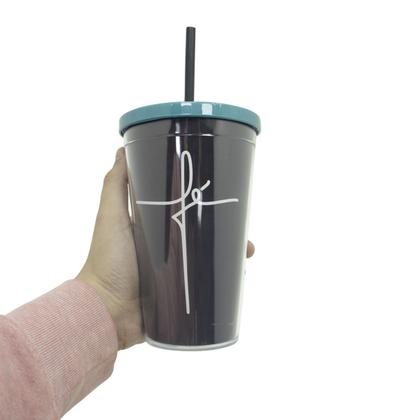 Imagem de Kit Personalizado Copo C/ Canudo 500ml e Necessaire Frase Fé
