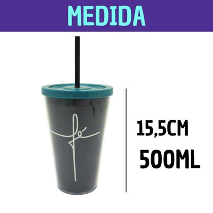 Imagem de Kit Personalizado Copo C/ Canudo 500ml e Necessaire Frase Fé