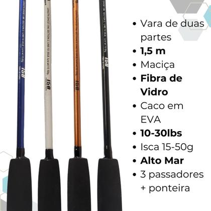 Imagem de Kit Pesca Completo 2 Varas Maciça + 2 Molinete Ul + Iscas