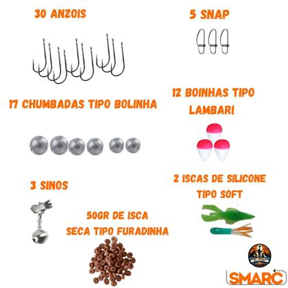 Imagem de Kit Pesca Completo 3 Varas 3 Molinetes com Linha Maleta mais Estojo com Acessórios