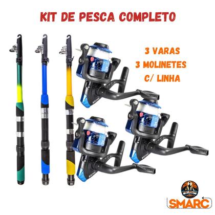 Imagem de Kit Pesca Completo 3 Varas 3 Molinetes com Linha Maleta mais Estojo com Acessórios
