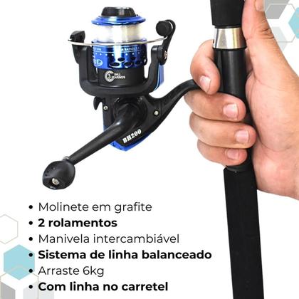 Imagem de Kit Pesca Completo 3 Varas Maciça + 3 Molinete Ul + Iscas