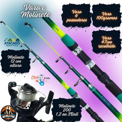 Imagem de Kit pesca completo vara molinete 1 estojo 1 maleta mais anzois chumbadas boinhas iscas snap sino