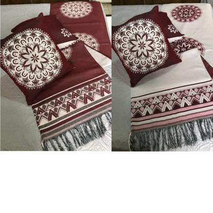 Imagem de Kit Peseira com Almofadas Cheias Dupla Face Rústico 100% Algodão 5 peças