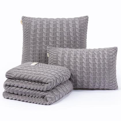 Imagem de Kit Peseira Manta Sofa Cama Queen 230x70cm + 2 Capas de Almofada Trico Amsterdam