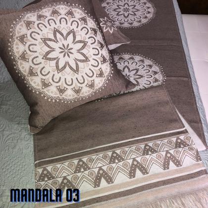 Imagem de Kit Peseira p/ Cama ou Sofá Algodão + 2 Almofada Estampadas Linhão Decoração Sofisticada Luxo