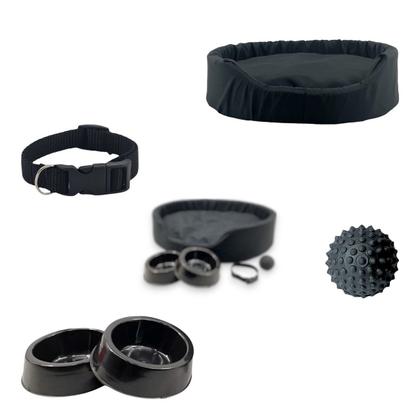 Imagem de Kit Pet Grande Cama Europa Potes Água Ração Coleira Bolinha