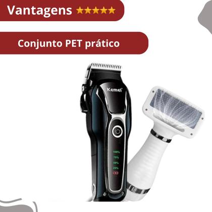 Imagem de KIT PET SHOP Máquininha Tosa KEMEI 1991 + Secador moderno 110V