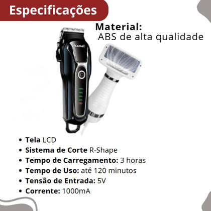 Imagem de KIT PET SHOP Máquininha Tosa KEMEI 1991 + Secador moderno 110V