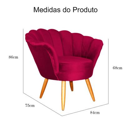 Imagem de Kit Pétala Namoradeira e 2 Poltronas Decorativa Pés Palito Veludo Vermelho - LM DECOR