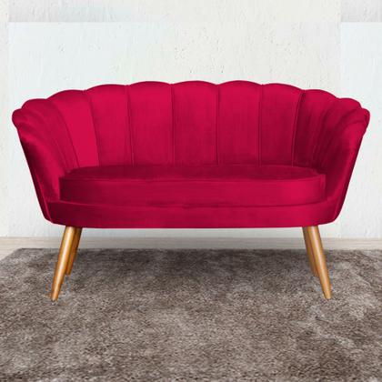 Imagem de Kit Pétala Namoradeira e 2 Poltronas Decorativa Pés Palito Veludo Vermelho - LM DECOR