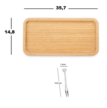 Imagem de Kit petisqueira bambu c/ 6 garfinhos coração 37cm bandeja