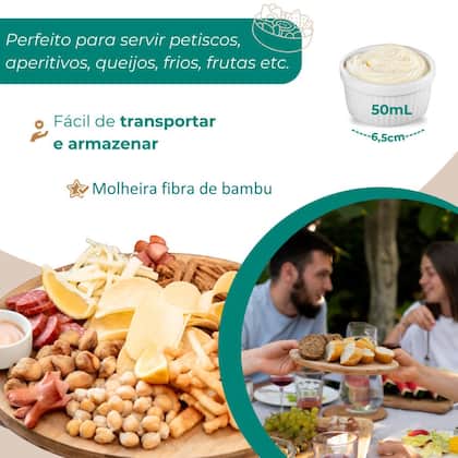 Imagem de Kit Petisqueira de Madeira Redonda com Molheira Ramekin e Garfinhos para Petiscos Frios e Queijo