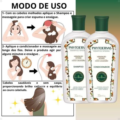 Imagem de Kit Phytoervas Hidratação Intensa Coco E Algodão: Shampoo e Condicionador 250ml