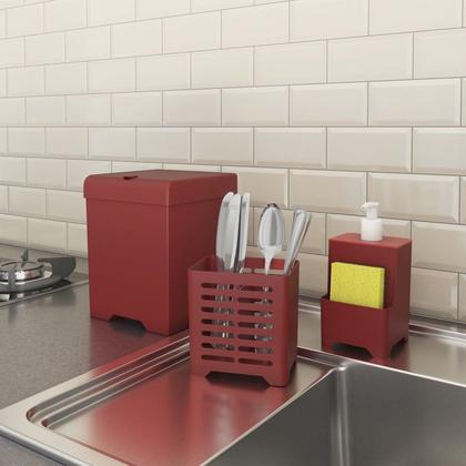 Imagem de Kit Pia 3 Peças Lixeira Dispenser Porta Talher Cozinha - Stolf