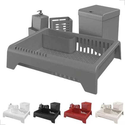 Imagem de Kit Pia Cozinha Escorredor Lixeira Porta Talher Dispenser Sabão Líquido