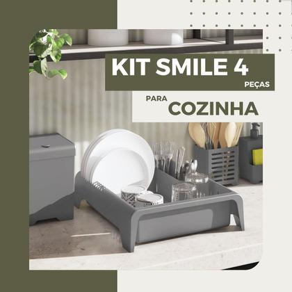 Imagem de Kit Pia Cozinha Escorredor Lixeira Porta Talher Dispenser Sabão Líquido