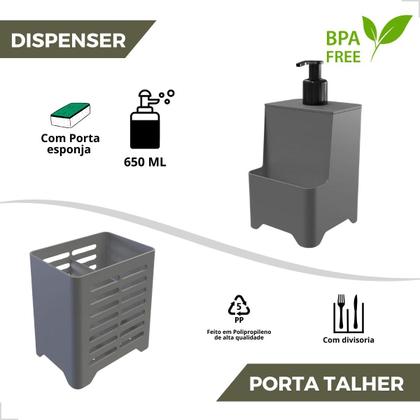 Imagem de Kit Pia Cozinha Escorredor Lixeira Porta Talher Dispenser Sabão Líquido