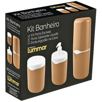 Imagem de Kit Pia de Banheiro Lavabo 3 Peças Dispenser Sabonete Líquido Porta Escova de Dente Com Tampa e Porta Algodão Lummar