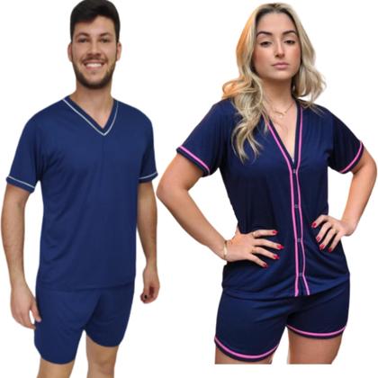 Imagem de Kit Pijama Casal Malha Adulto Curto Verão Americano Mozão AZ