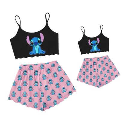 Imagem de Kit Pijama Mãe E Filha Stitch Curto Adulto Short Baby Doll