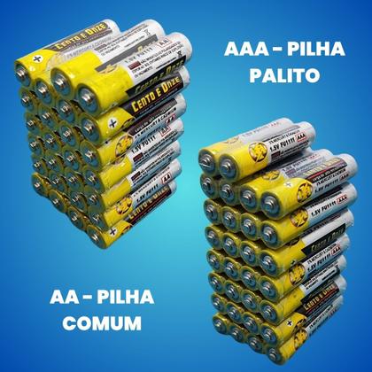 Kit Pilhas Palito AAA + Comum AA 60 Unidades Cada Caixa Cilíndrica - Combos Pilhas Imagem de Kit Pilhas Palito AAA + Comum AA 60 Unidades Cada Caixa Cilíndrica