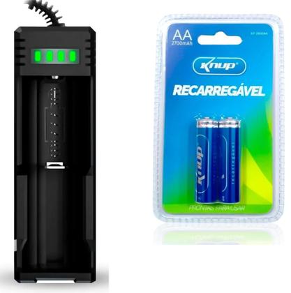 Imagem de Kit pilhas recarregáveis AA com carregador