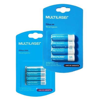 Imagem de Kit Pilhas Recarregaveis Multilaser Com 4 AA + 4 AAA Xbox Controle Microfone