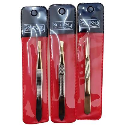 Imagem de Kit Pinças Solingen Sobrancelhas Profissional Chanfrada Reta Agulha